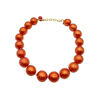$995 • Buy Vintage CHANEL Red Orange Synthetic Pearl Necklace