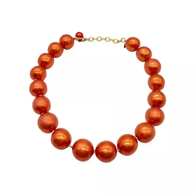 Vintage CHANEL Red Orange Synthetic Pearl Necklace • $995