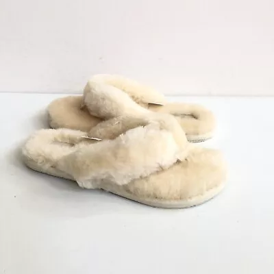 Ugg Fluff Flip Flop Logo Natural Shearling Thong Sandal Us 11 / Eu 42 / Uk 9 • $89