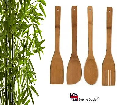 £3.29 • Buy 4 X SPOONS Wooden Spatula Spoon Kitchen Cooking Utensils Turner Tools Set
