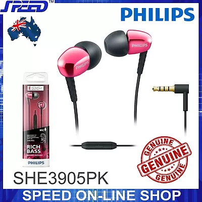 PHILIPS SHE3905PK Headphones Earphones With Mic - Rich Bass - PINK - GENUINE • $45