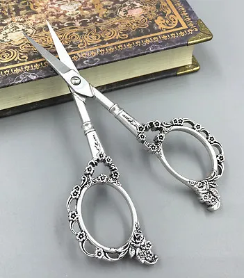  1PCS Silver Stainless Steel European Vintage Floral Scissors Sewing Shears DIY  • $8.79