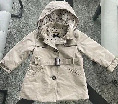 Zara Baby Girls Camel Cotton Hooded Trench Jacket / Coat Sz 18 Months • $15.96