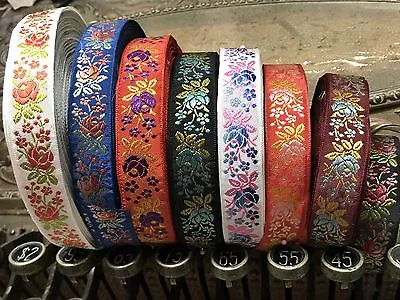 Vintage Silk Embroidered 1940s Jacquard Ribbon 3/4  Trim 1yd Made In France • $12.95
