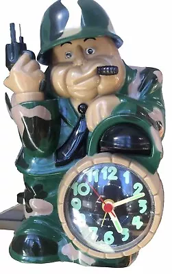 Vtg TALKS WORKING Military Bulldog In Camouflage Quartz Alarm Clock Retro JinMei • $36.99