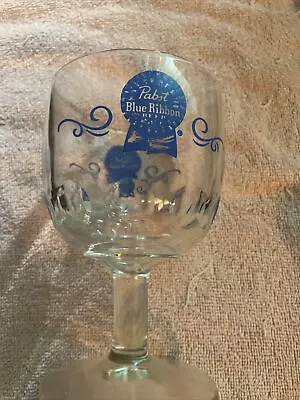 Vintage 1 PABST BLUE RIBBON BEER Stemmed Thumbprint Goblet Glass Mug • $10