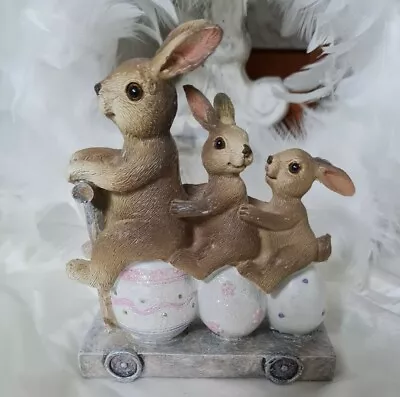 Easter Bunny Hares On Scooter Deco Easter Shabby Vintage Decoration 12cm • $32.81