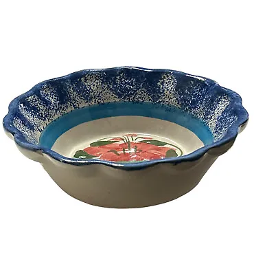 Mexican Pottery Bowl Blue Trim W/ Flower 2”x7.5” Salsa Bowl Handmade ￼New • $12.77
