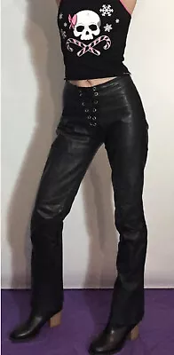 Vintage Wheels & Dollbaby Sydney Leather Pants S Biker Chick Grunge Punk Y2K • $799