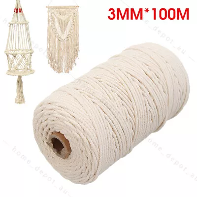 3mm Natural Cotton Rope Cord String Twisted Beige Craft Macrame Artisan AU • $11.99