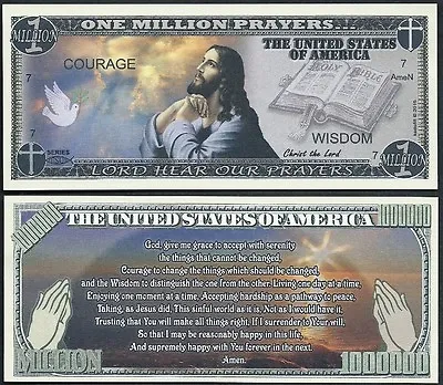 Lot Of 25 Bills - JESUS SERENITY PRAYER MILLION DOLLAR NOVELTY BILL • $8.99