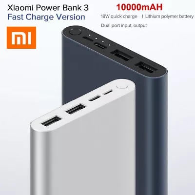 $31.99 • Buy 10000mAh Xiaomi Mi Power Bank 3 Fast Charge Dual Input Output For IPhone Samsung