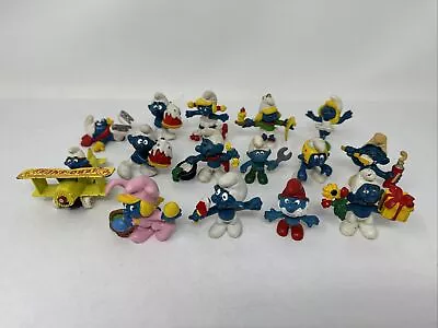 Vintage Smurfs Figures Lot Of 15 Peyo Schleich Smurf Figurines 1970s - 1980s • $59.99