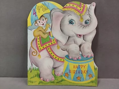 Vintage Die Cut Birthday Card 1950s Circus Elephant Used Treasure Masters Card  • $3.75