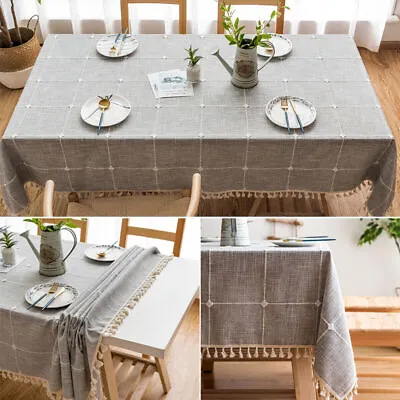 £40.79 • Buy Rectangle Cotton Linen With Tassel Tablecloth Dust Cover Dining Table Cloth Home