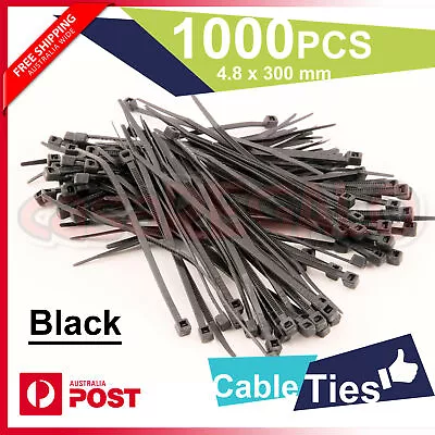 Cable Ties Zip Ties Nylon UV Stabilised 1000 X Bulk Black Cable Tie 4.8 X 300mm • $32.87