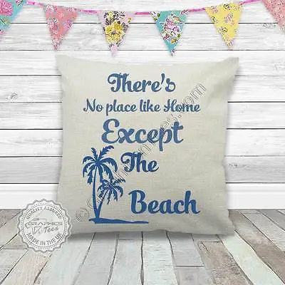 £11.99 • Buy Summer Surf Beach Quote On Quality Linen Textured Cream Cushion Cover Palm Trees