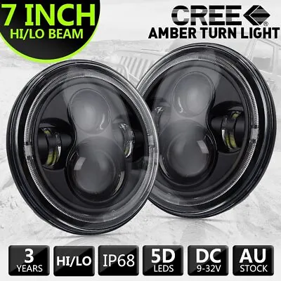 Pair 7'' Inch Round LED Headlights Projector Hi/Lo Beam DRL For GQ PATROL JEEP • $128.49