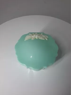 Vintage Schwarz Bros Green Plastic Vanity Talc Powder Box With Powder Puff NOS • $19.99