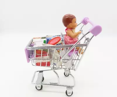 Miniature Metal Shopping Cart Baby Mini Foods For Doll House & Barbie • $15.99