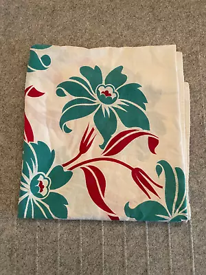 Vintage 38” Square Cotton Printed Tablecloth Turquoise & Red Floral • $14