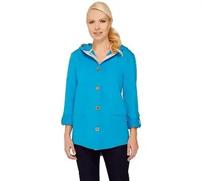 Susan Graver 2X Weekend French Terry Roll Tab Sl Brilliant Blue Jacket # A265734 • $17.99