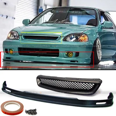 Fits 99-00 Honda Civic EK 2DR 3DR 4DR Mugen Style Front Bumper Lip + Mesh Grille • $74.99