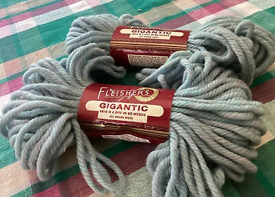 2 Skeins Vintage Fleishers Gigantic All Virgin Wool Color H27 Baby Blue • $10