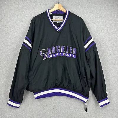 VTG Colorado Rockies Windbreaker Mens XL Black Lined Pullover Starter Jacket • $39.96