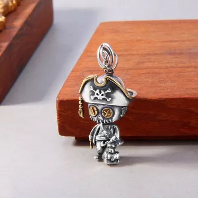 925 Sterling Silver Pirate Voodoo Doll Figurine Necklace Pendant Viking Charm • $43.88