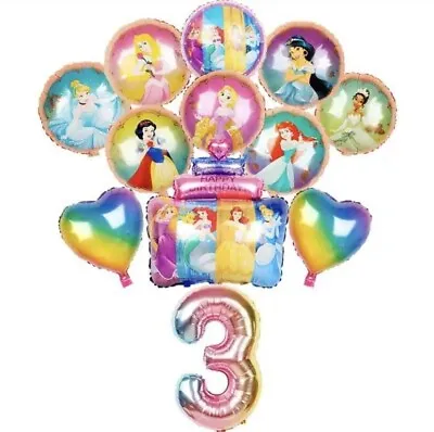 Princess 3rd Birthday Girls 12 Piece Balloon Set Party Decorations Age 3 Kids • £8.99