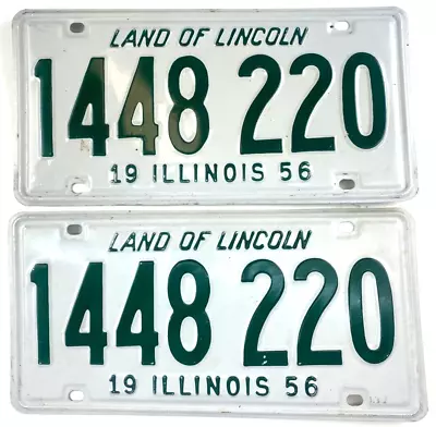 Vintage Illinois 1956 License Plate Set 1448 220 Man Cave Wall Decor Collector • £43.32