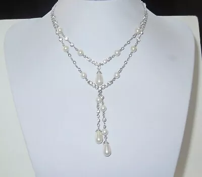 GENUINE Swan Signed SWAROVSKI Crystal & Crystal Pearl Layered Necklace #851883 • $249