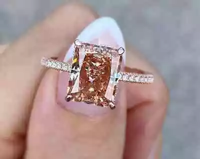 3Ct Emerald Cut Lab-Created Morganite Women Engagement Ring 14K Rose Gold Plated • $82.49