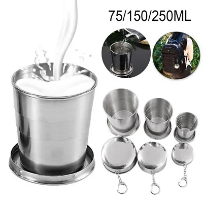 Folding Stainless Steel Portable Outdoor Travel Collapsible Cup Telescopic Mug # • £5.69