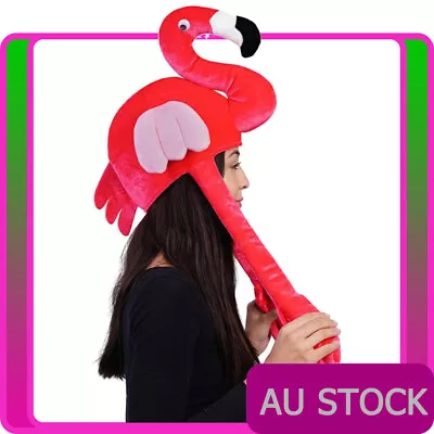 Plush Hot Pink Flamingo Hat Hawaiian Luau Tropical Party Costume Fancy Dress • $21.37