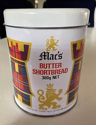 Rare Vintage Mac's Round Butter Shortbread Biscuit Tin Collectable White • $18.50