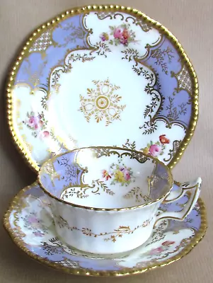 COALPORT CHINA LAVENDER PANEL BATWING PATTERN TEA TRIO C1910 (Ref9457) • £225