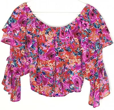 Forever 21 Blouse Ruffles Crop Midriff Floral Boho Peasant Bell Sleeves Women S • $24