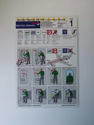 British Airways Op Maersk Air CRJ700 Issue 1 Safety Card • $4.93