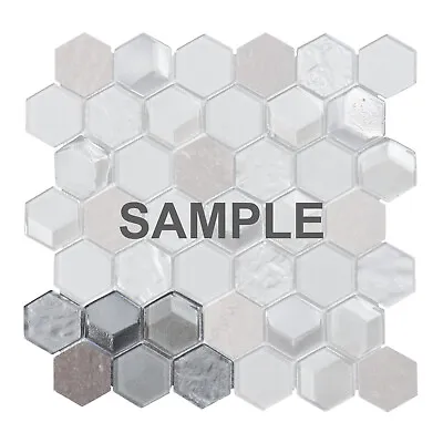 Hexagon Gray Marble Metallic Gray Silver Insert 3D Glass Mosaic Tile Backsplash • $3.99