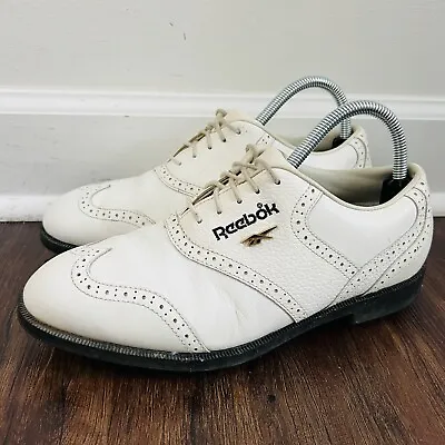 Rare Vintage Reebok White Leather Golf Shoes W Metal Cleats ~ Mens Size 7.5 XW • $43.84