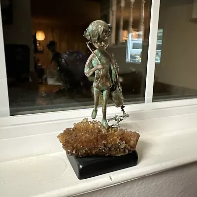 MALCOLM MORAN Signed Bronze Sculpture Child Fishing Mounted Crystal • $185