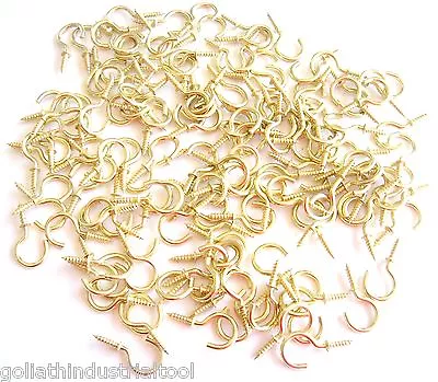 144 Goliath Brass 3/4  Cup Hooks Ch34 Screw Plant Hanger Key Jewelry Holder  • $14.99