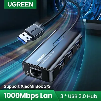 $44.95 • Buy Ugreen USB 3.0 Gigabit RJ45 Ethernet Network Hub Adapter For PC Mac Switch