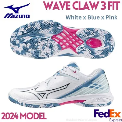 Mizuno Badminton Shoes WAVE CLAW 3 FIT White/Blue/Pink 71GA2442 21 UNISEX 2024 • $145