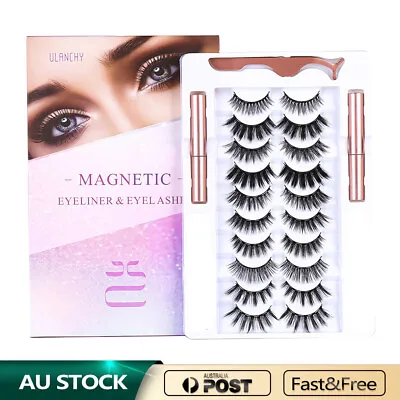 $16.99 • Buy 10 Pair Magnetic False Eyelashes Reusable Lashes Extension Liquid Eyeliner Set