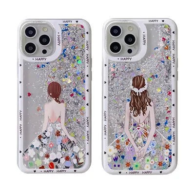HOT Cartoon Back Shadow Girl Liquid Bling Quicksand Case Cover For Various Phone • $6.59