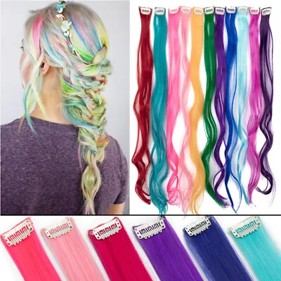 UK 10 Peices High Light Clip In Hair Extensions Long Hair Party Muti Color DW43 • £12.33