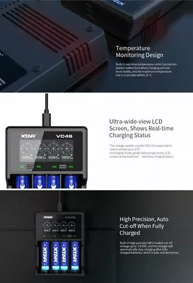 XTAR VC4S 4 Cell Battery Charger W/ LCD Display Capacity Test & Storage Modes • $71.99